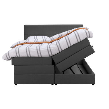 Boxspring met opbergruimte Liv geblokt - antraciet - 180x200 cm - Leen Bakker