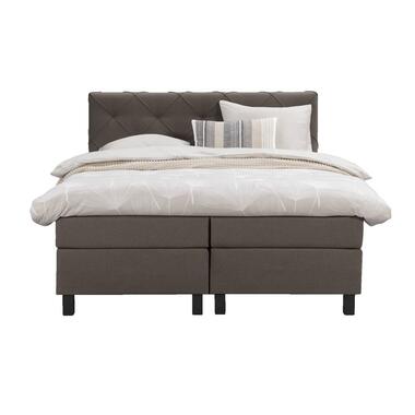Boxspring Liv geruit - donkerbruin - 180x200 cm - vierkante poot - Leen Bakker