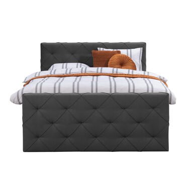 Boxspring met voetbord Liv geruit - antraciet - 180x200 cm - vierkante poot - Leen Bakker