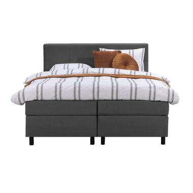 Boxspring Liv geblokt - antraciet - 180x200 cm - ronde poot - Leen Bakker