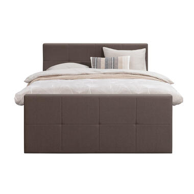 Boxspring met voetbord Liv geblokt - donkerbruin - 180x200 cm - slanke poot - Leen Bakker