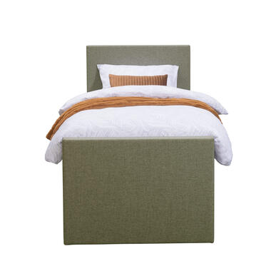 Boxspring met voetbord Liv egaal - groen - 90x200 cm - ronde poot - Leen Bakker