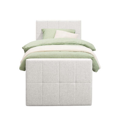 Boxspring met voetbord Liv geblokt - ecru - 90x200 cm - slanke poot - Leen Bakker
