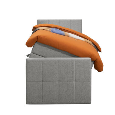 Boxspring met opbergruimte en voetbord Liv geblokt - lichtgrijs - 90x200cm - Leen Bakker