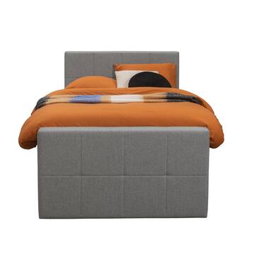 Boxspring met voetbord Liv geblokt - lichtgrijs - 120x200 cm - slanke poot - Leen Bakker