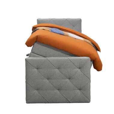 Boxspring met opbergruimte en voetbord Liv geruit - lichtgrijs - 90x200cm - Leen Bakker