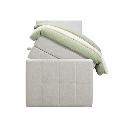 Boxspring met opbergruimte en voetbord Liv geblokt - ecru - 90x200cm - Leen Bakker