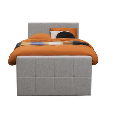 Boxspring met opbergruimte en voetbord Liv geblokt - lichtgrijs - 120x200cm - Leen Bakker