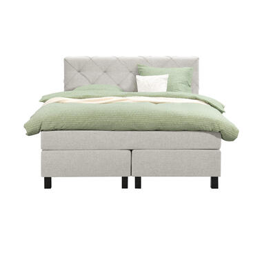 Boxspring Liv geruit - ecru - 140x200 cm - vierkante poot - Leen Bakker