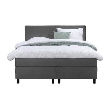 Boxspring Liv geblokt - grijs - 180x200 cm - ronde poot - Leen Bakker
