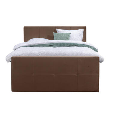 Boxspring met voetbord Liv geblokt - bruin - 160x200 cm - slanke poot - Leen Bakker