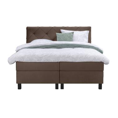 Boxspring Liv geruit - bruin - 180x200 cm - vierkante poot - Leen Bakker