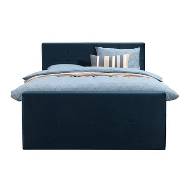 Boxspring met voetbord Liv geblokt - blauw - 180x200 cm - slanke poot - Leen Bakker