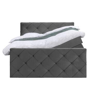 Boxspring met opbergruimte en voetbord Liv geruit - grijs - 140x200cm - Leen Bakker