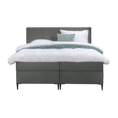 Boxspring Liv geblokt - grijs - 160x200 cm - slanke poot - Leen Bakker