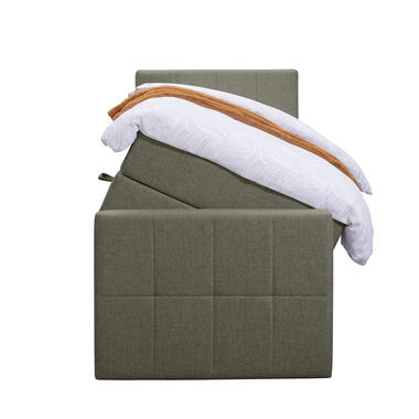 Boxspring met opbergruimte en voetbord Liv geblokt - groen - 90x200cm - Leen Bakker
