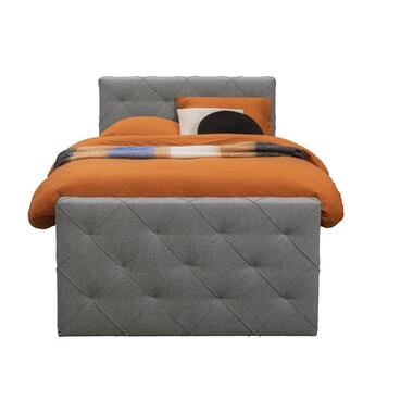 Boxspring met voetbord Liv geruit - lichtgrijs - 120x200 cm - vierkante poot - Leen Bakker