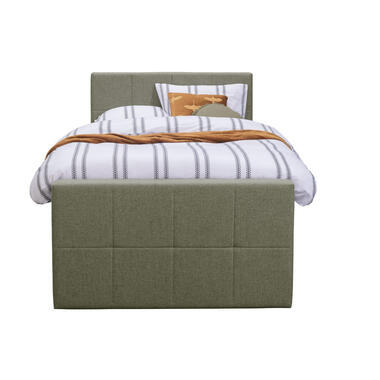 Boxspring met voetbord Liv geblokt - groen - 120x200 cm - slanke poot - Leen Bakker