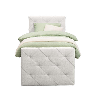 Boxspring met voetbord Liv geruit - ecru - 90x200 cm - vierkante poot - Leen Bakker
