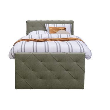Boxspring met voetbord Liv geruit - groen - 120x200 cm - slanke poot - Leen Bakker