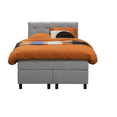 Boxspring Liv geruit - lichtgrijs - 120x200 cm - ronde poot - Leen Bakker