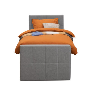 Boxspring met voetbord Liv geblokt - lichtgrijs - 90x200 cm - vierkante poot - Leen Bakker