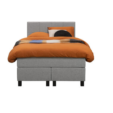 Boxspring Liv geblokt - lichtgrijs - 120x200 cm - vierkante poot - Leen Bakker