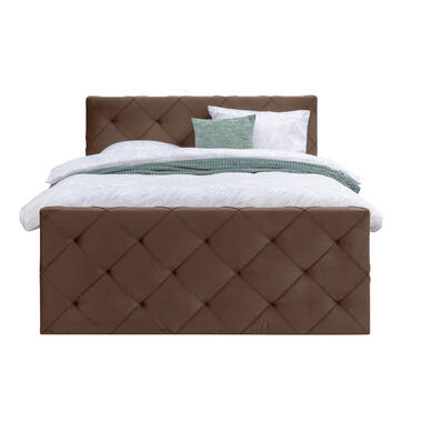 Boxspring met voetbord Liv geruit - bruin - 180x200 cm - ronde poot - Leen Bakker
