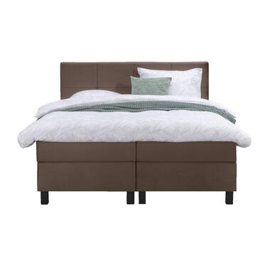 Boxspring Liv geblokt - bruin - 180x200 cm - vierkante poot - Leen Bakker