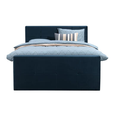 Boxspring met voetbord Liv geblokt - blauw - 160x200 cm - slanke poot - Leen Bakker