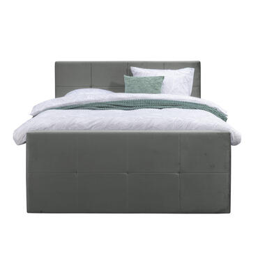 Boxspring met voetbord Liv geblokt - grijs - 160x200 cm - vierkante poot - Leen Bakker