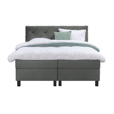 Boxspring Liv geruit - grijs - 160x200 cm - vierkante poot - Leen Bakker