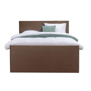 Boxspring met voetbord Liv egaal - bruin - 160x200 cm - ronde poot - Leen Bakker