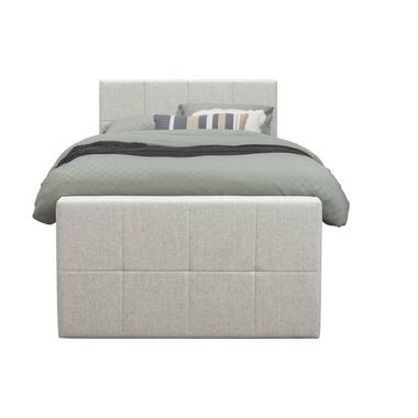 Boxspring met voetbord Liv geblokt - ecru - 120x200 cm - vierkante poot - Leen Bakker