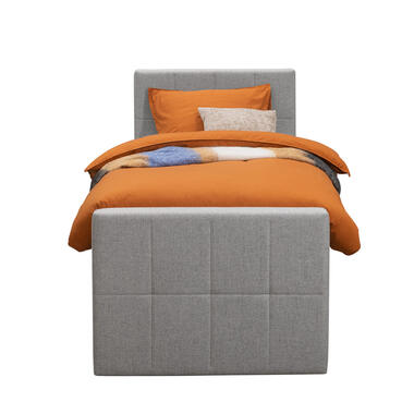 Boxspring met voetbord Liv geblokt - lichtgrijs - 90x200 cm - ronde poot - Leen Bakker