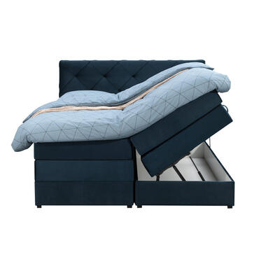 Boxspring met opbergruimte Liv geruit - blauw - 160x200 cm - Leen Bakker