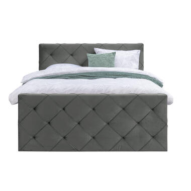Boxspring met voetbord Liv geruit - grijs - 180x200 cm - ronde poot - Leen Bakker