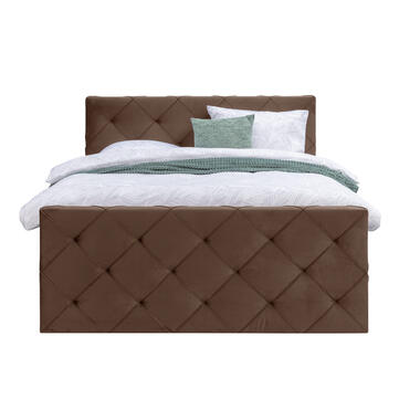 Boxspring met voetbord Liv geruit - bruin - 160x200 cm - vierkante poot - Leen Bakker