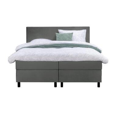 Boxspring Liv egaal - grijs - 160x200 cm - ronde poot - Leen Bakker