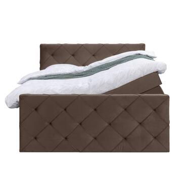 Boxspring met opbergruimte en voetbord Liv geruit - bruin - 140x200cm - Leen Bakker