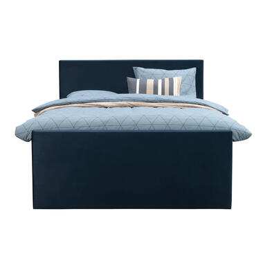 Boxspring met voetbord Liv egaal - blauw - 140x200 cm - vierkante poot - Leen Bakker