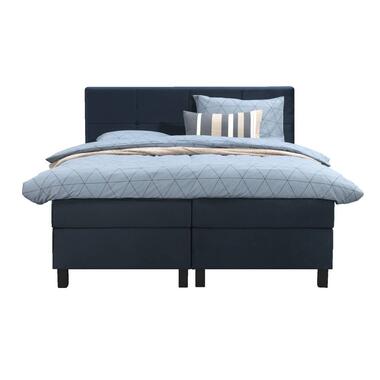 Boxspring Liv geblokt - blauw - 180x200 cm - vierkante poot - Leen Bakker