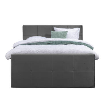 Boxspring met voetbord Liv geblokt - grijs - 140x200 cm - vierkante poot - Leen Bakker