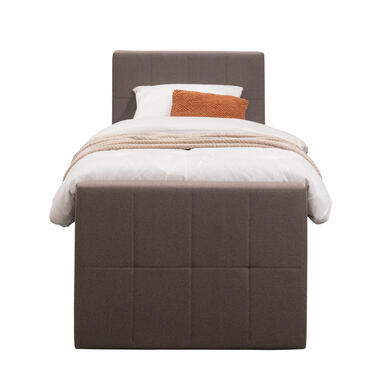 Boxspring met voetbord Liv geblokt - donkerbruin - 90x200 cm - ronde poot - Leen Bakker
