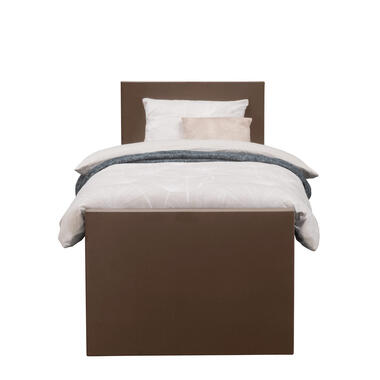 Boxspring met voetbord Liv egaal - bruin - 90x200 cm - vierkante poot - Leen Bakker