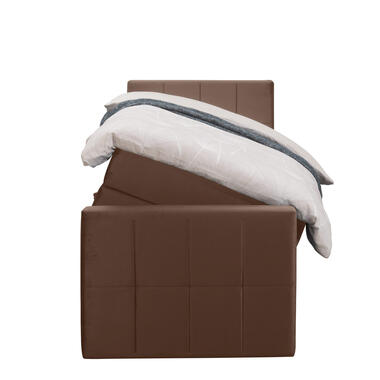 Boxspring met opbergruimte en voetbord Liv geblokt - bruin - 90x200cm - Leen Bakker