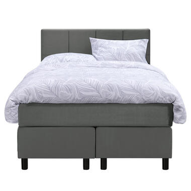 Boxspring Liv geblokt - grijs - 120x200 cm - ronde poot - Leen Bakker