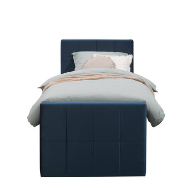 Boxspring met voetbord Liv geblokt - blauw - 90x200 cm - slanke poot - Leen Bakker