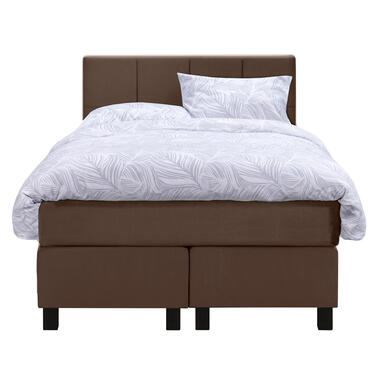 Boxspring Liv geblokt - bruin - 120x200 cm - vierkante poot - Leen Bakker