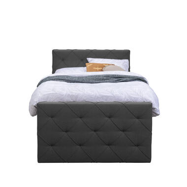 Boxspring met voetbord Liv geruit - antraciet - 120x200 cm - vierkante poot - Leen Bakker